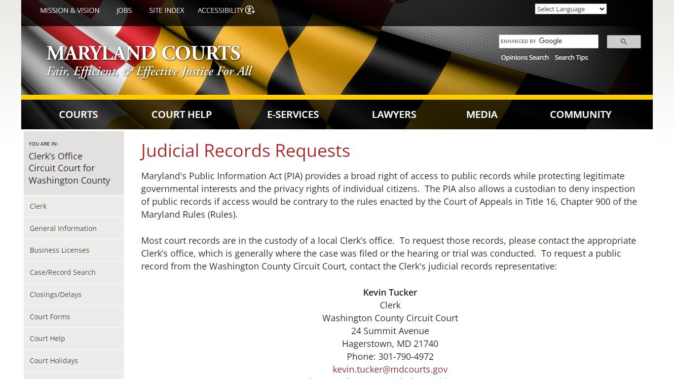 Judicial Records Requests | Maryland Courts